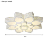 Lotus Crystal Flush Mount Light Fixture - White 23.5’/29.5’/35.5’ W Led Ceiling In Warm/White