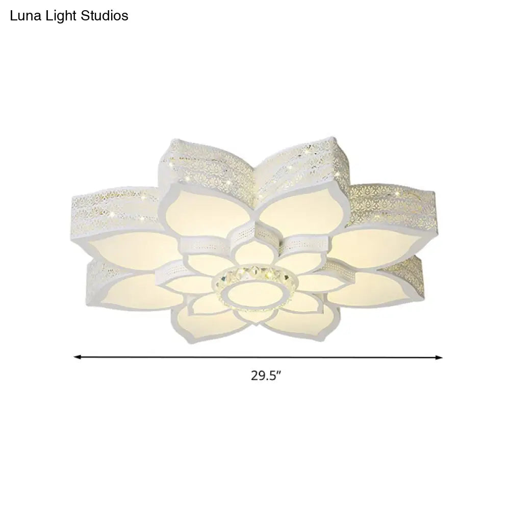 Lotus Crystal Flush Mount Light Fixture - White 23.5’/29.5’/35.5’ W Led Ceiling In Warm/White