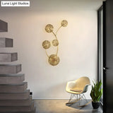 Lotus Leaf Etched Brass Wall Sconce - Metal Art Deco Stairs Lamp