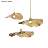 Lotus Leaf Metal Pendant Lamp - 1 Light Brass Ceiling Fixture For Dining Room