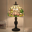 Lotus Pattern Tiffany Cut Glass Table Lamp - 1-Light Dark Brown Nightstand Lighting