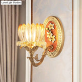 Lotus Ribbed Glass Wall Light Kit - Antique 1/2-Light Living Room Sconce In Gold