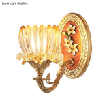 Lotus Ribbed Glass Wall Light Kit - Antique 1/2-Light Living Room Sconce In Gold