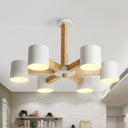 Lounge Ceiling Lamp: Cylindrical Metal Chandelier With 6 Nordic - Style Semi Flush Mount Heads In