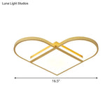Love Shaped Thin Surface Ceiling Light In Gold With Led Flush Mount Lighting - Modern Metal Design