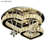 Loving Heart Ceiling Flush Light With Maple Leaf Charm - 2 Tiers Stainless Steel Mirror Crystal