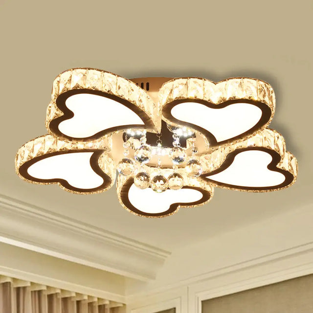 Loving Heart Crystal Block Ceiling Flush Led Mount Light Stainless - Steel