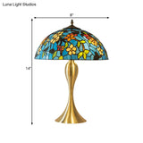 Lucie - Blue Flower Stained Glass Dome Nightstand Lamp – Mediterranean Style