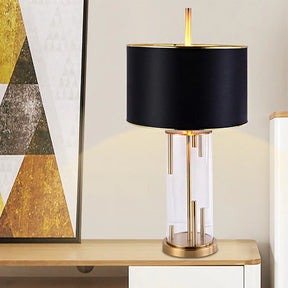 Ludovica - Black Fabric Night Table Lamp With Clear Glass Base Traditional Drum