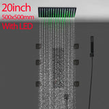 Luxury 16/20 Inch 400/500mm Rainfall Mist Spray LED Shower Head Set Constant Temperature Valve Mixer With Side Massage