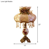 Luxury Coffee Vase Table Lamp With Fabric Shade And Crystal Drop - Resin Nightstand Light