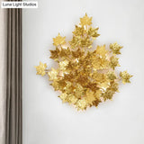 Luxury Gold Aluminium Maple Leaf Wall Sconce Light - 2/8 Heads For Living Room