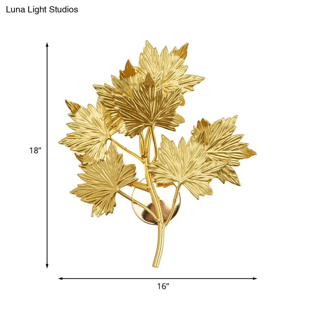 Luxury Gold Aluminium Maple Leaf Wall Sconce Light - 2/8 Heads For Living Room