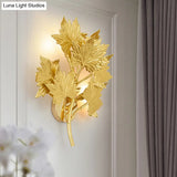 Luxury Gold Aluminium Maple Leaf Wall Sconce Light - 2/8 Heads For Living Room