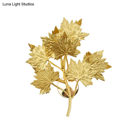 Luxury Gold Aluminium Maple Leaf Wall Sconce Light - 2/8 Heads For Living Room