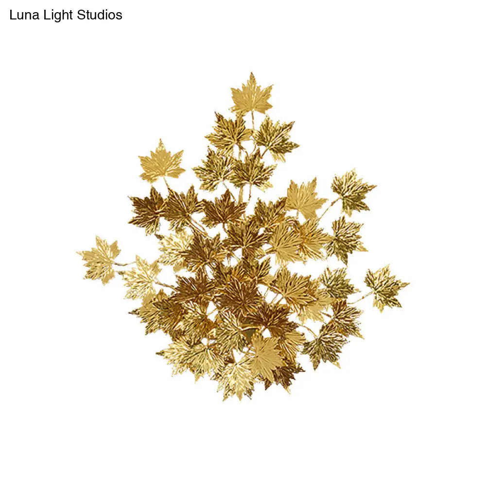 Luxury Gold Aluminium Maple Leaf Wall Sconce Light - 2/8 Heads For Living Room