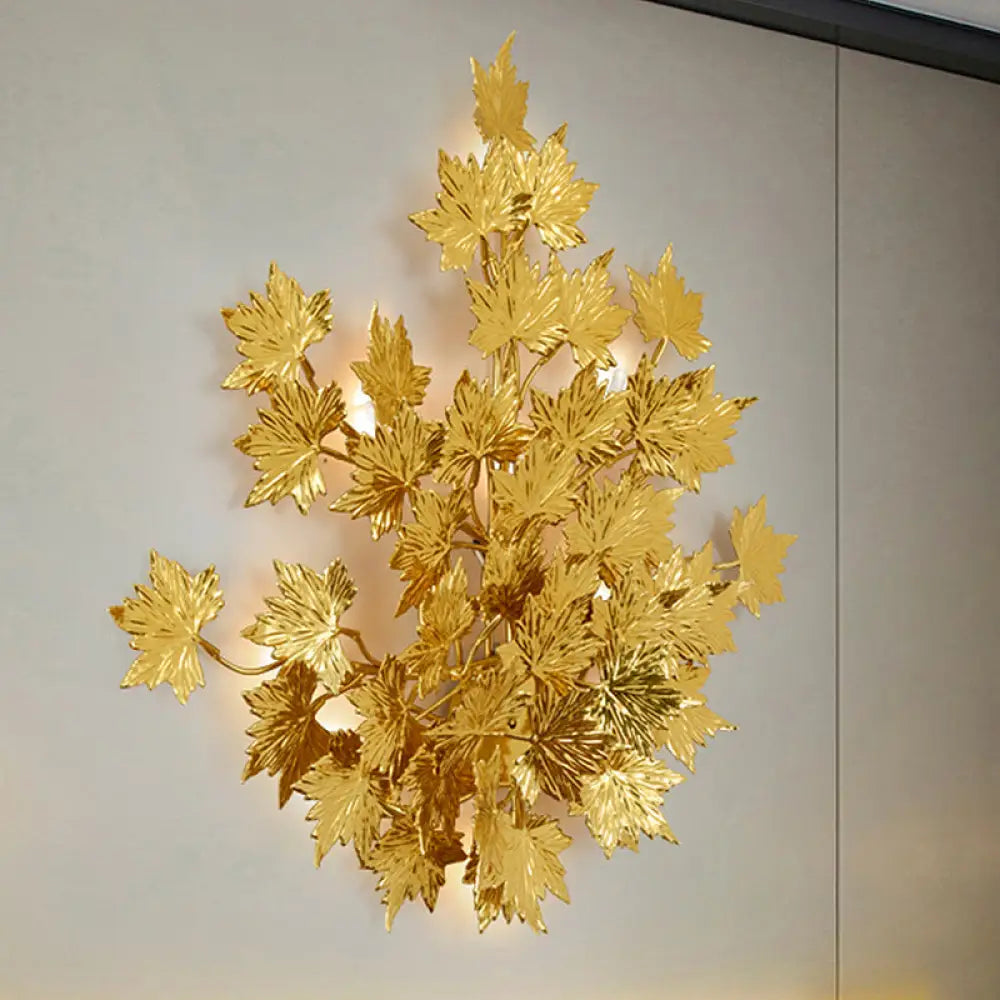 Luxury Gold Aluminium Maple Leaf Wall Sconce Light - 2/8 Heads For Living Room 8 /