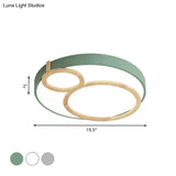 Macaron Acrylic Led Flush Mount Light Fixture With Wood Accent - White/Green/Grey