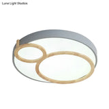 Macaron Acrylic Led Flush Mount Light Fixture With Wood Accent - White/Green/Grey
