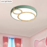 Macaron Acrylic Led Flush Mount Light Fixture With Wood Accent - White/Green/Grey