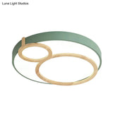 Macaron Acrylic Led Flush Mount Light Fixture With Wood Accent - White/Green/Grey