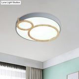 Macaron Acrylic Led Flush Mount Light Fixture With Wood Accent - White/Green/Grey