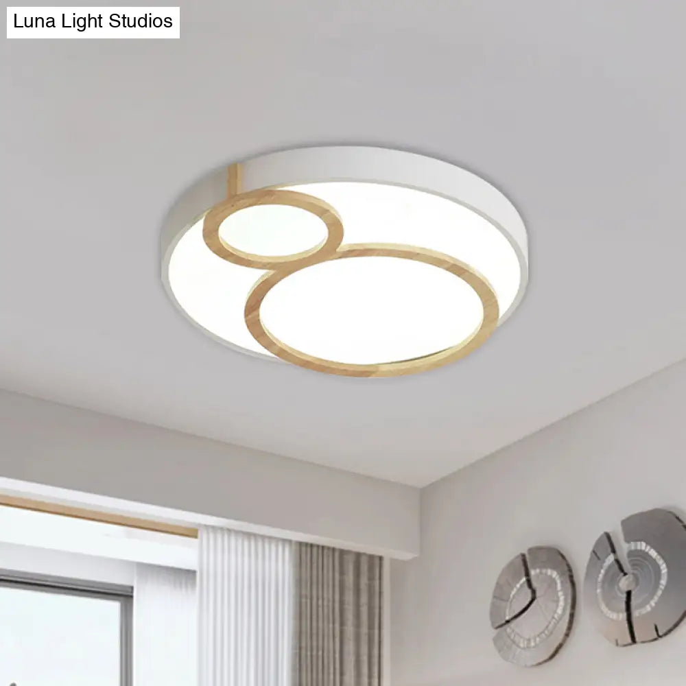 Macaron Acrylic Led Flush Mount Light Fixture With Wood Accent - White/Green/Grey