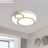 Macaron Acrylic Led Flush Mount Light Fixture With Wood Accent - White/Green/Grey