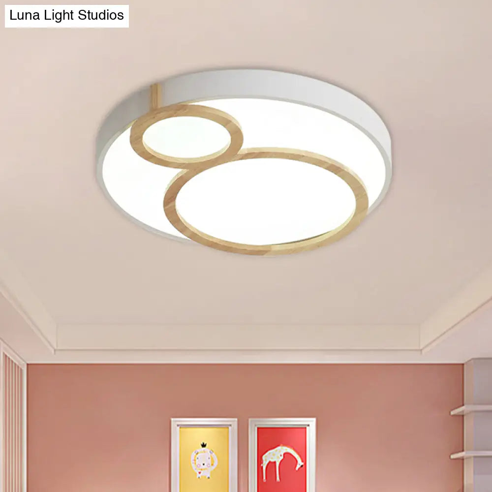 Macaron Acrylic Led Flush Mount Light Fixture With Wood Accent - White/Green/Grey