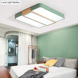 Macaron Acrylic Square Ceiling Mount Light: Candy Colored Led Lamp (16/19.5 Wide) In Green Grey Pink