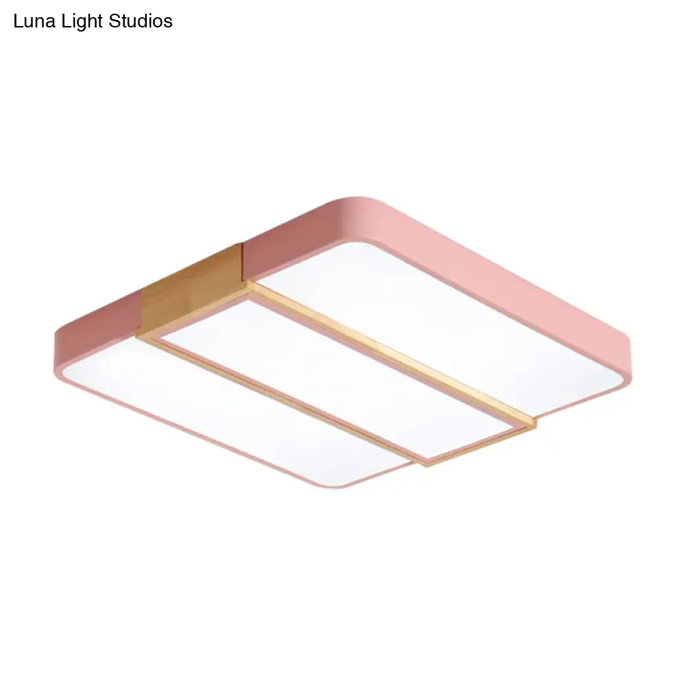 Macaron Acrylic Square Ceiling Mount Light: Candy Colored Led Lamp (16’/19.5’ Wide) In Green