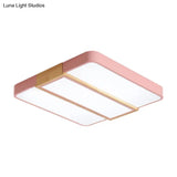 Macaron Acrylic Square Ceiling Mount Light: Candy Colored Led Lamp (16’/19.5’ Wide) In Green