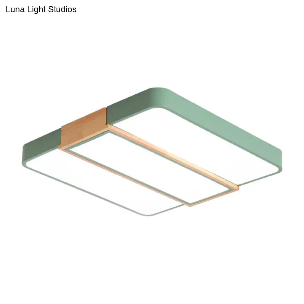 Macaron Acrylic Square Ceiling Mount Light: Candy Colored Led Lamp (16’/19.5’ Wide) In Green