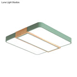 Macaron Acrylic Square Ceiling Mount Light: Candy Colored Led Lamp (16’/19.5’ Wide) In Green