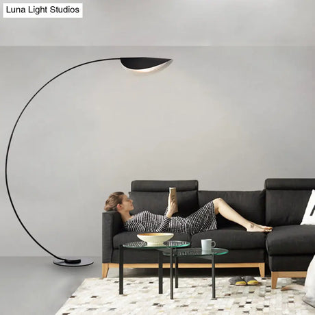 Macaron Arc Floor Lamp With Metallic Finish - 1-Light Stand Up Light For Living Room Bendable Shade