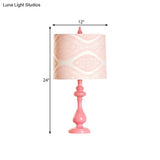Macaron Barrel Night Lamp In Pink With Column Base - Bedroom Task Lighting