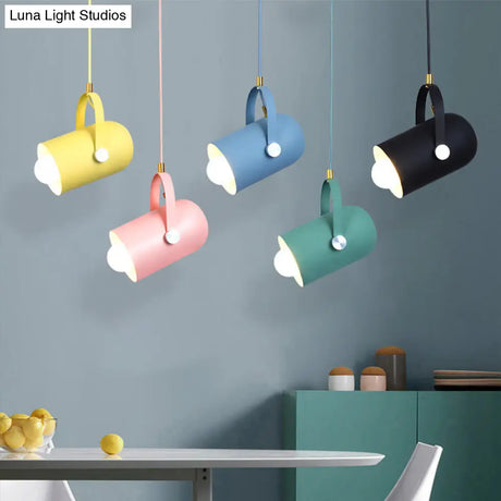 Macaron Blue/Pink/Black Pendant Light For Clothing Stores - Stylish 1-Light Suspension With Handled