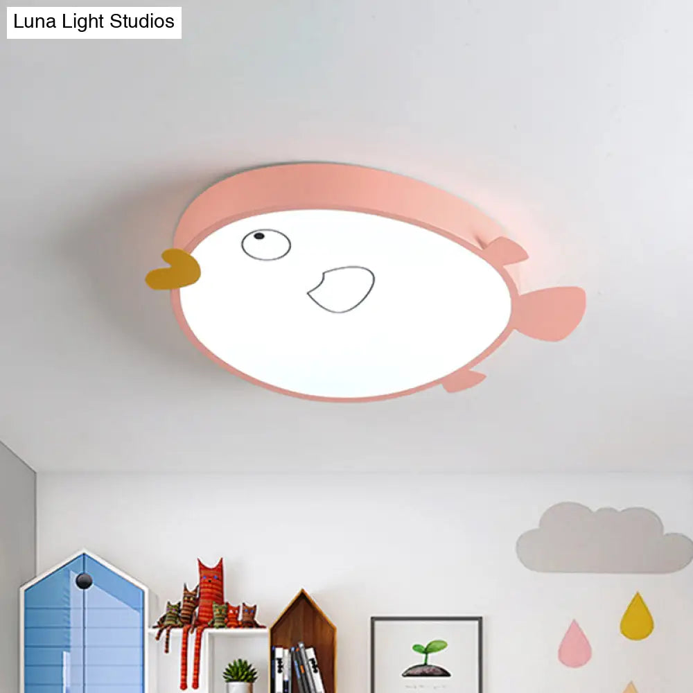 Macaron Blue/Pink Led Bedroom Flush Light With Bird Acrylic Shade - Mount Fixture