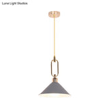 Macaron Cone Pendant Lamp Elegant Metal Ceiling Light With Rolled Edge Single Bulb And Buckle Top In