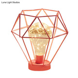 Macaron Diamond/Geometric Led Nightstand Lamp For Girls Room In Black/Pink With Glow String
