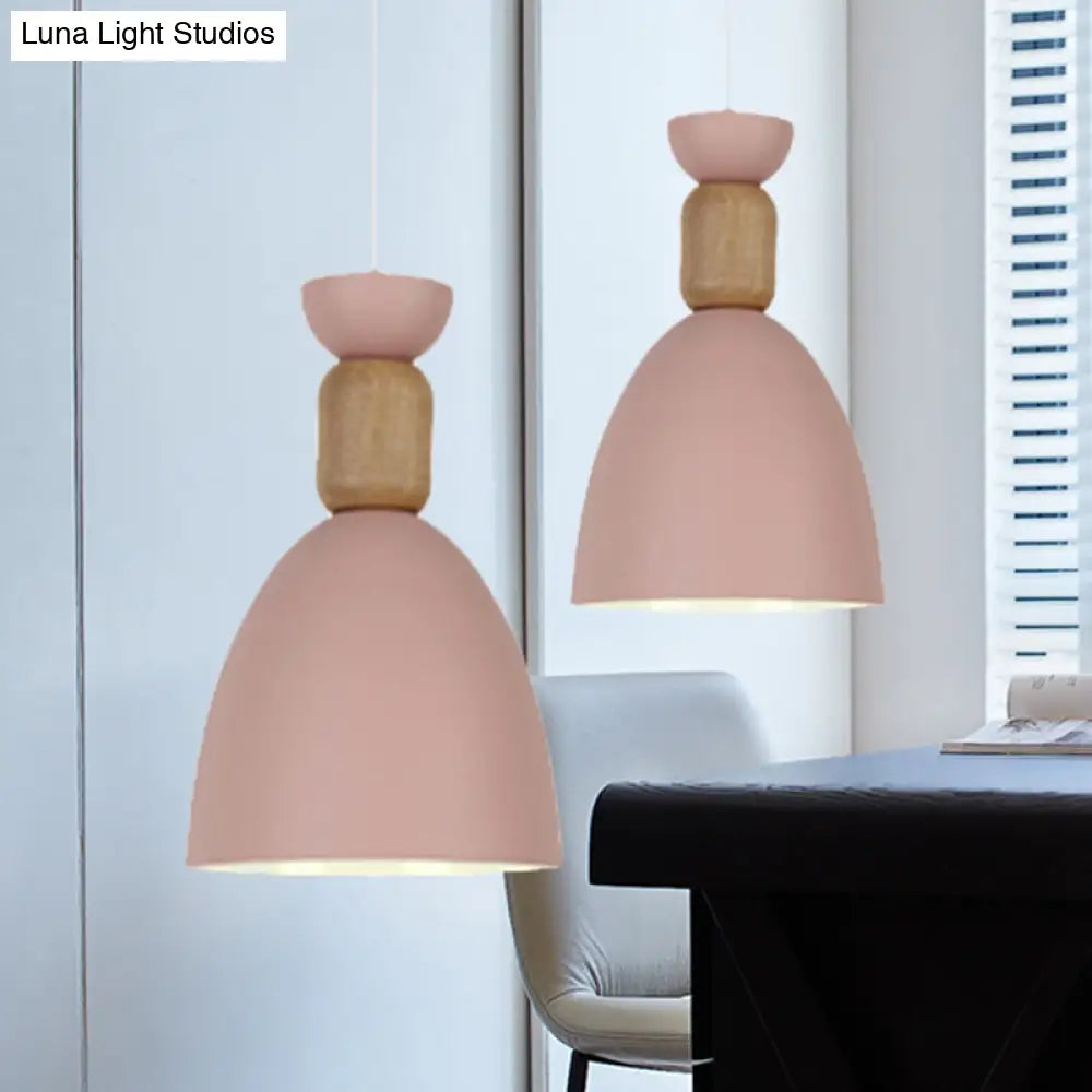 Macaron Dining Room Suspended Light Fixture With Metal And Wood Accents