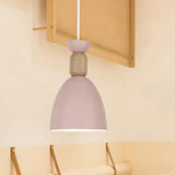 Macaron Dining Room Suspended Light Fixture With Metal And Wood Accents Pink