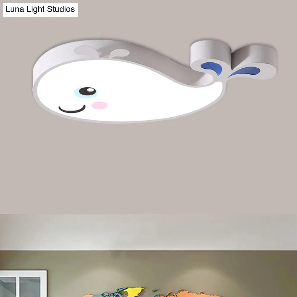 Macaron Dolphin Led Nursery Ceiling Light In Blue/Pink/White - Flush Mount Acrylic Fixture