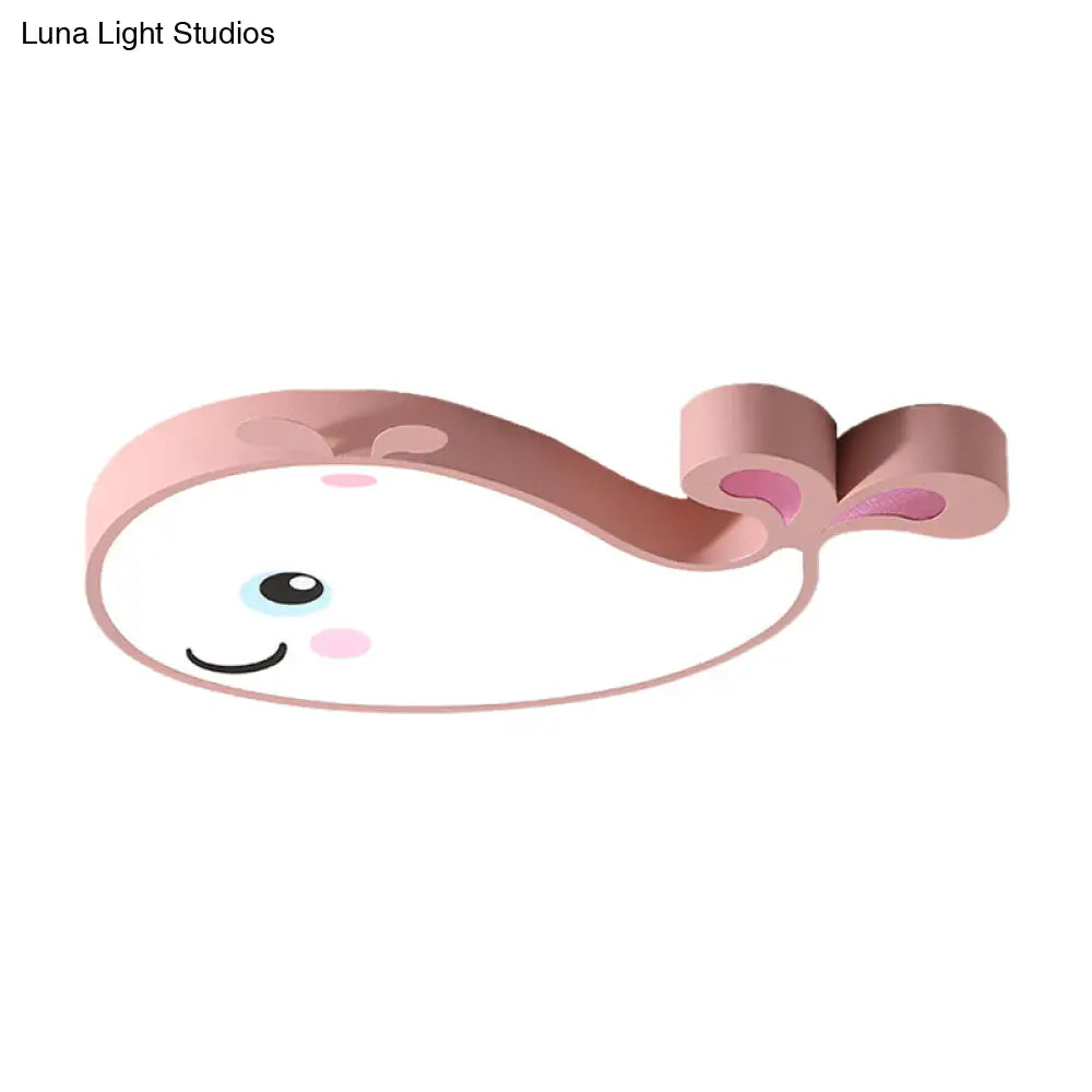 Macaron Dolphin Led Nursery Ceiling Light In Blue/Pink/White - Flush Mount Acrylic Fixture