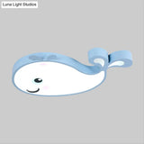 Macaron Dolphin Led Nursery Ceiling Light In Blue/Pink/White - Flush Mount Acrylic Fixture