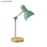 Macaron Dome Table Lamp: Metal Reading Light For Study Room With Rotatable Wood Arm -