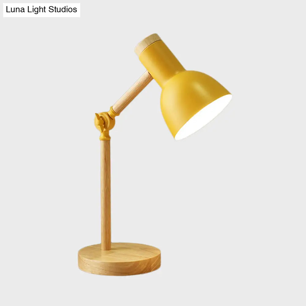Macaron Dome Table Lamp: Metal Reading Light For Study Room With Rotatable Wood Arm -