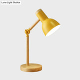 Macaron Dome Table Lamp: Metal Reading Light For Study Room With Rotatable Wood Arm -