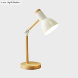 Macaron Dome Table Lamp: Metal Reading Light For Study Room With Rotatable Wood Arm -