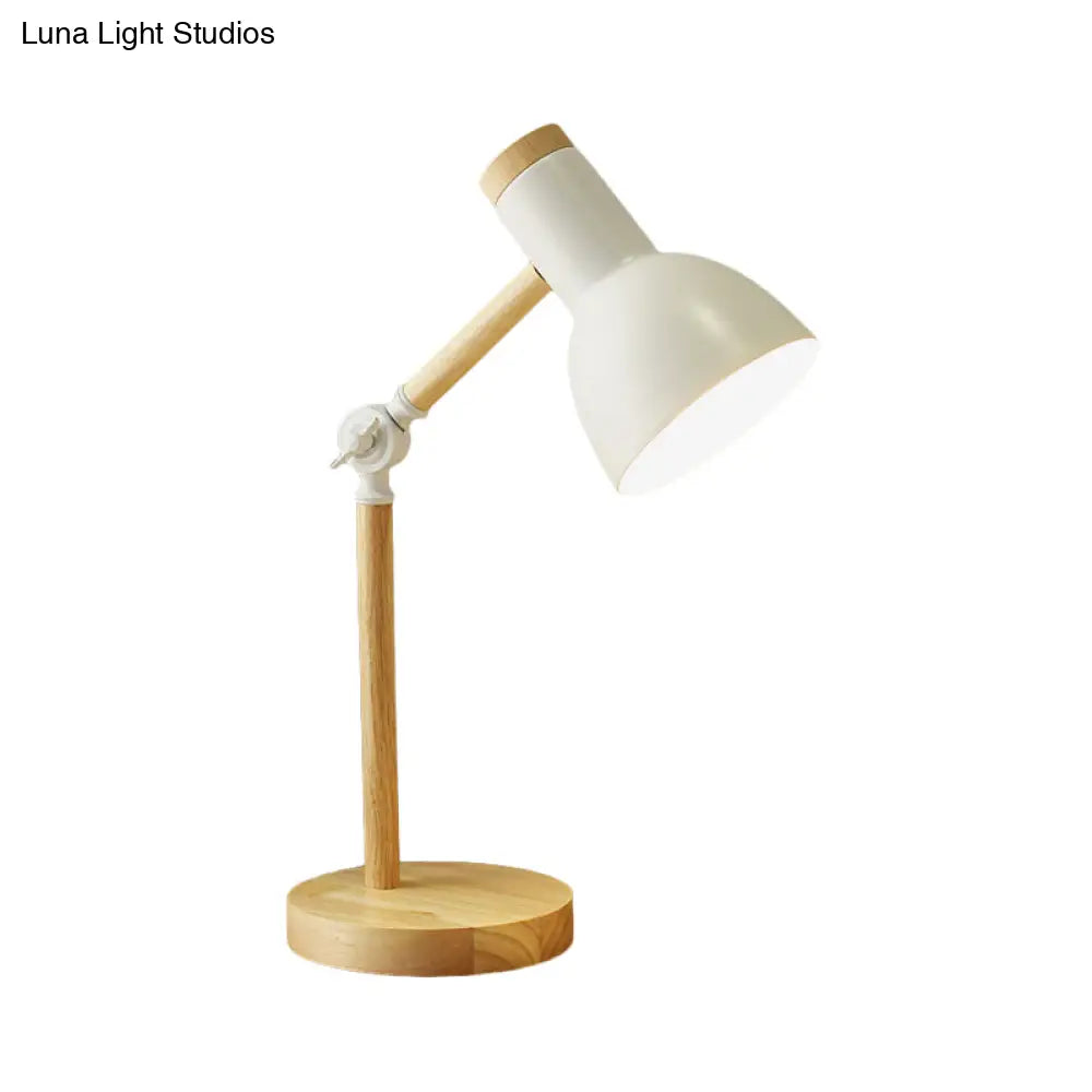 Macaron Dome Table Lamp: Metal Reading Light For Study Room With Rotatable Wood Arm -